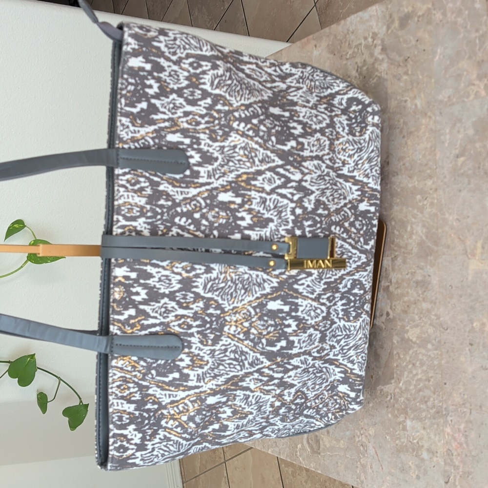 IMAN Gray, Gold, White Tote Bag